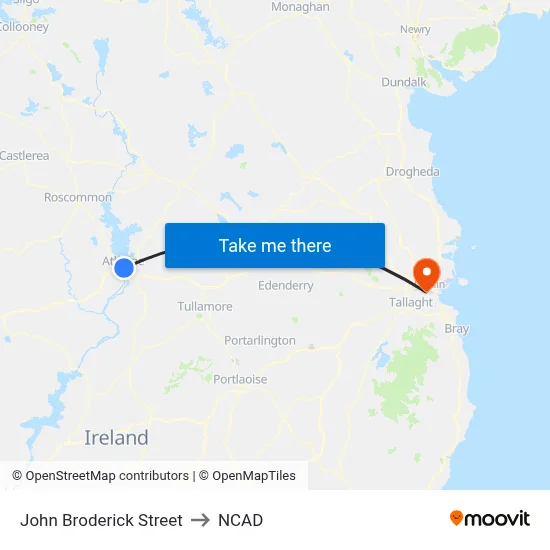 John Broderick Street to NCAD map