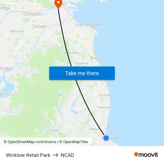 Wicklow Retail Park to NCAD map