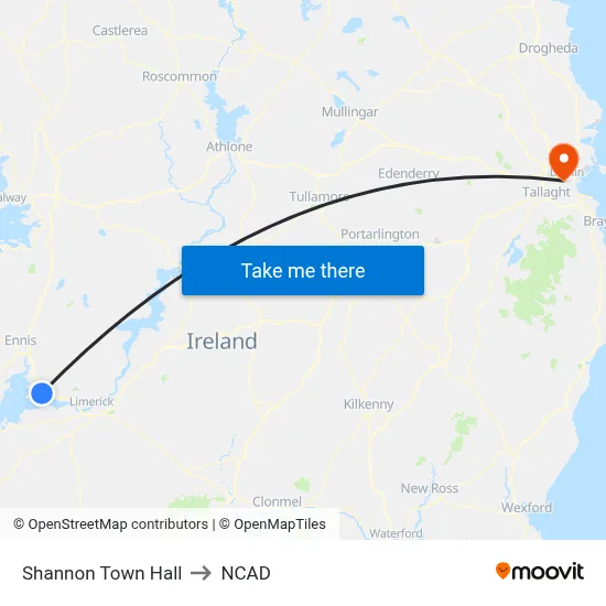 Shannon Town Hall to NCAD map