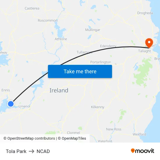 Tola Park to NCAD map