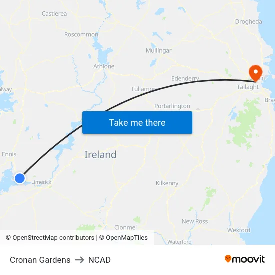 Cronan Gardens to NCAD map