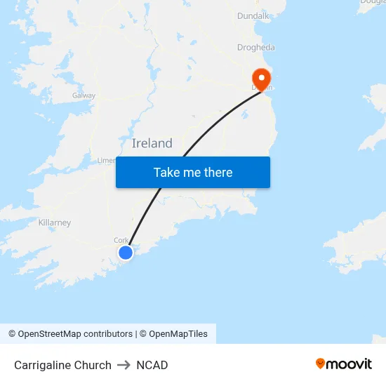Carrigaline Church to NCAD map