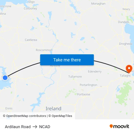 Ardilaun Road to NCAD map