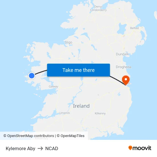 Kylemore Aby to NCAD map