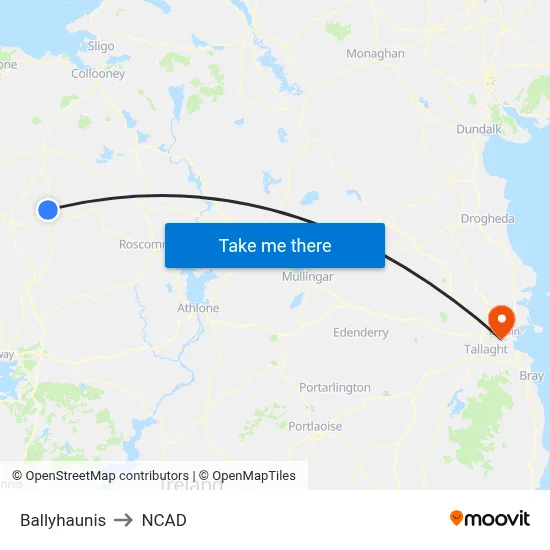 Ballyhaunis to NCAD map