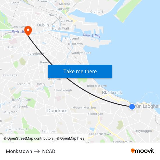 Monkstown to NCAD map