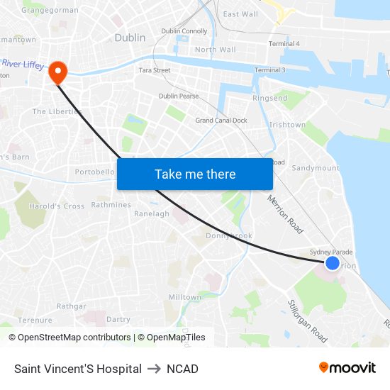 Saint Vincent'S Hospital to NCAD map