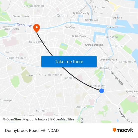 Donnybrook Road to NCAD map