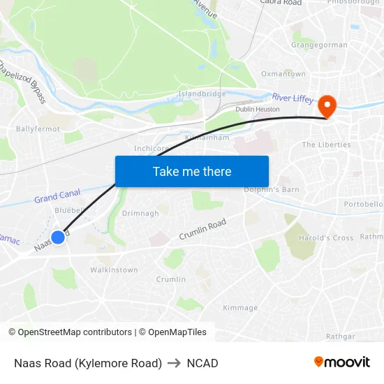 Naas Road (Kylemore Road) to NCAD map