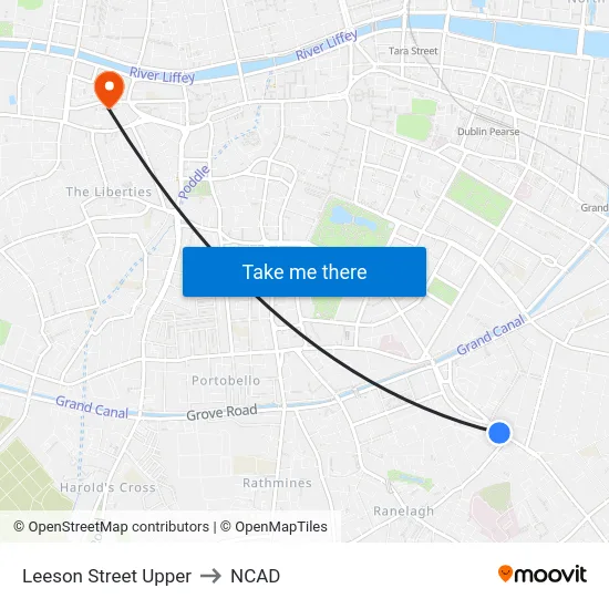 Leeson Street Upper to NCAD map