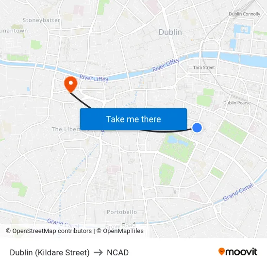 Dublin (Kildare Street) to NCAD map