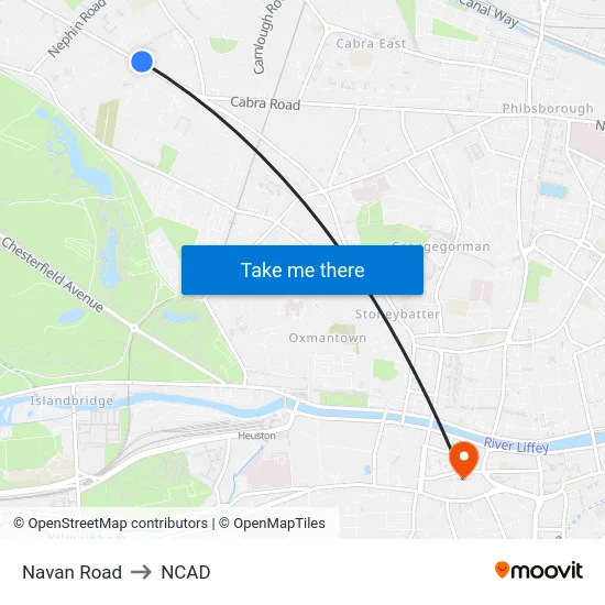 Navan Road to NCAD map