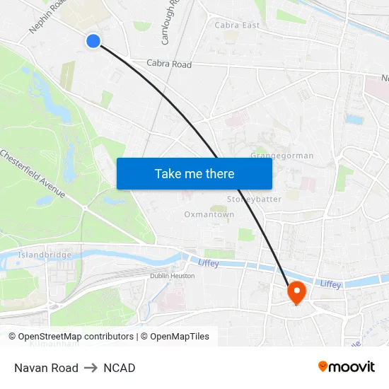 Navan Road to NCAD map