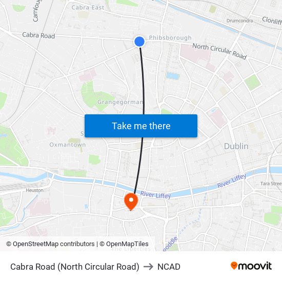 Cabra Road (North Circular Road) to NCAD map