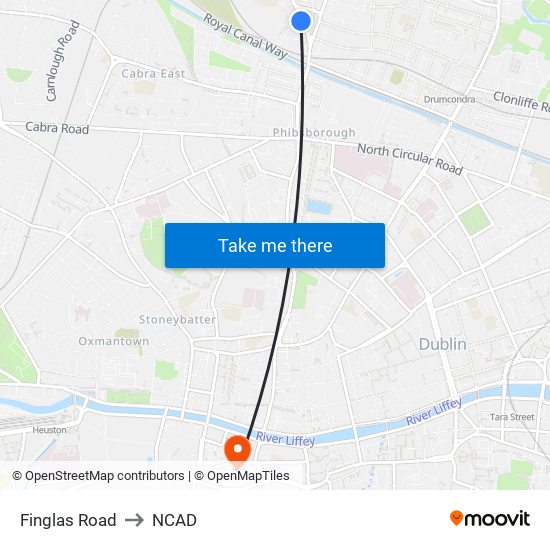 Finglas Road to NCAD map