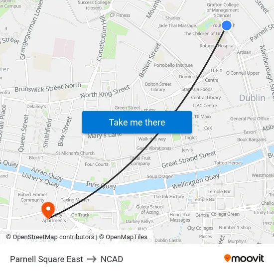 Parnell Square East to NCAD map