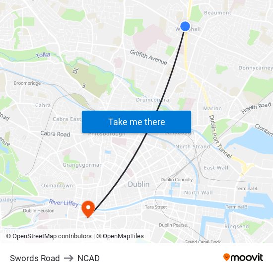 Swords Road to NCAD map