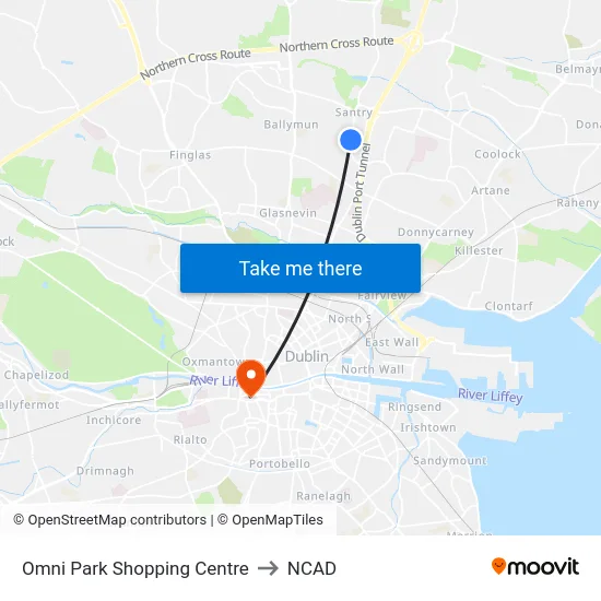 Omni Park Shopping Centre to NCAD map
