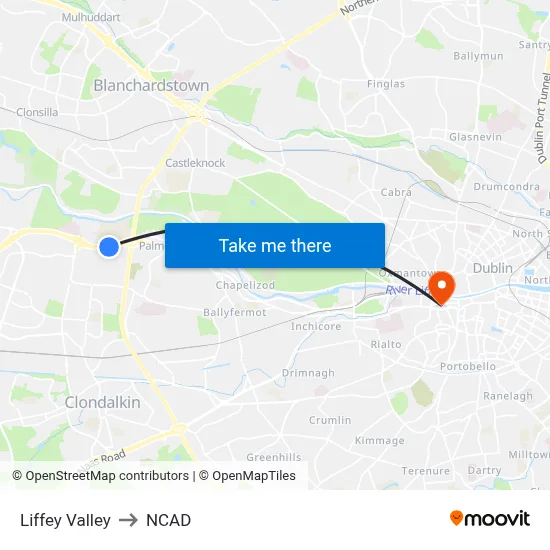 Liffey Valley to NCAD map