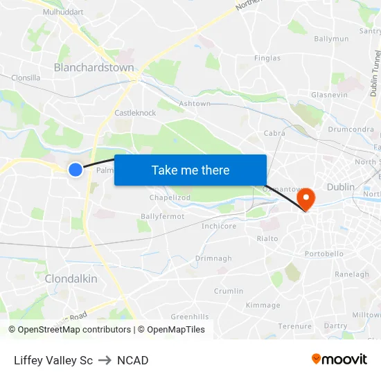 Liffey Valley Sc to NCAD map