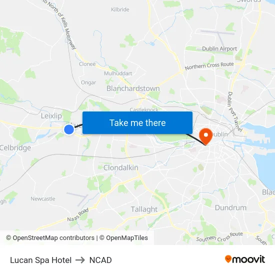 Lucan Spa Hotel to NCAD map