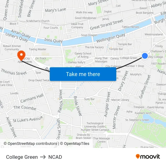 College Green to NCAD map