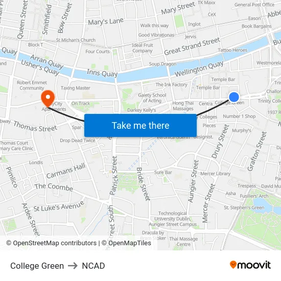 College Green to NCAD map