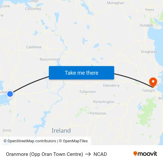 Oranmore (Opp Oran Town Centre) to NCAD map
