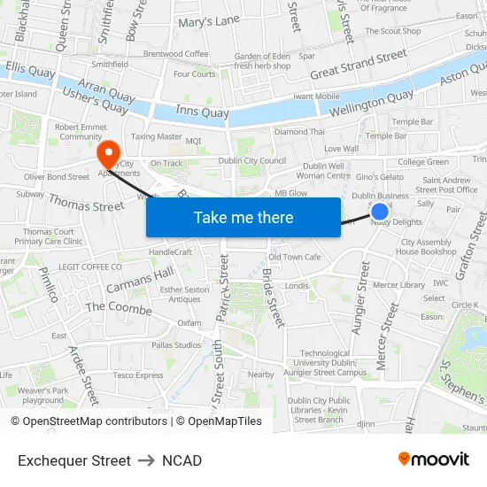 Exchequer Street to NCAD map