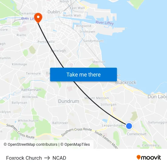 Foxrock Church to NCAD map
