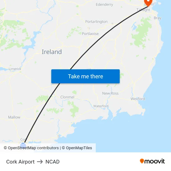 Cork Airport to NCAD map