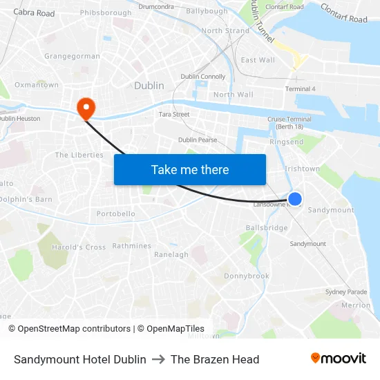 Sandymount Hotel Dublin to The Brazen Head map