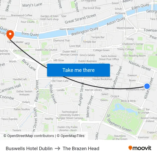 Buswells Hotel Dublin to The Brazen Head map