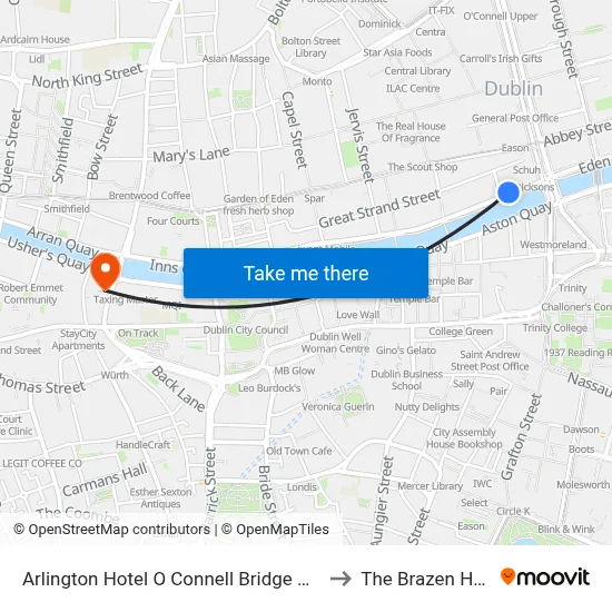 Arlington Hotel O Connell Bridge Dublin to The Brazen Head map
