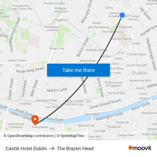 Castle Hotel Dublin to The Brazen Head map