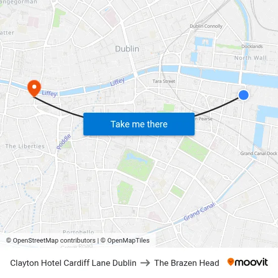Clayton Hotel Cardiff Lane Dublin to The Brazen Head map
