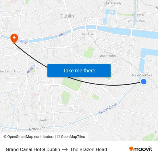 Grand Canal Hotel Dublin to The Brazen Head map