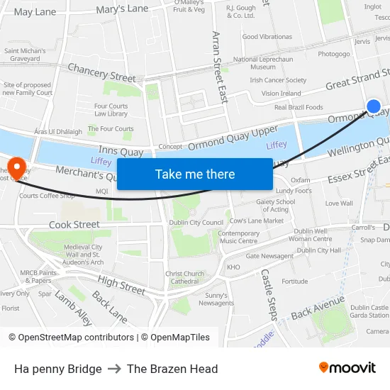 Ha penny Bridge to The Brazen Head map