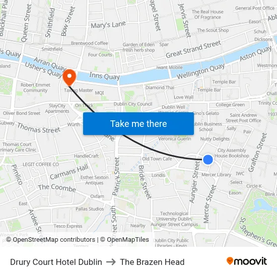 Drury Court Hotel Dublin to The Brazen Head map