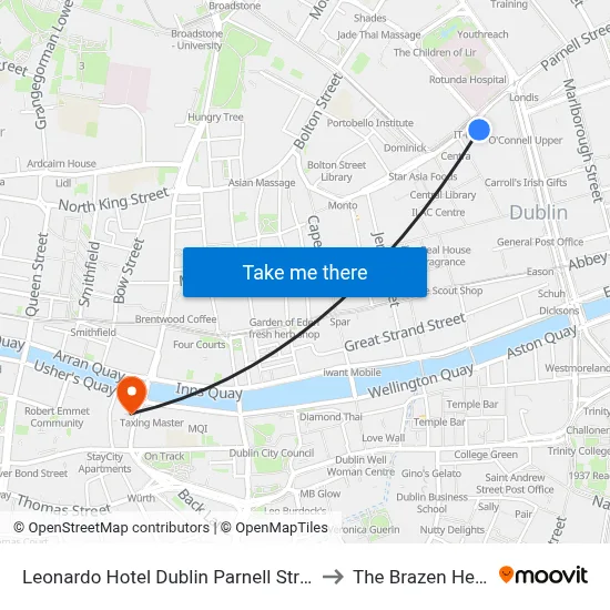 Leonardo Hotel Dublin Parnell Street to The Brazen Head map