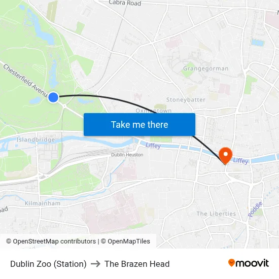 Dublin Zoo (Station) to The Brazen Head map