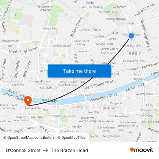 O'Connell Street to The Brazen Head map