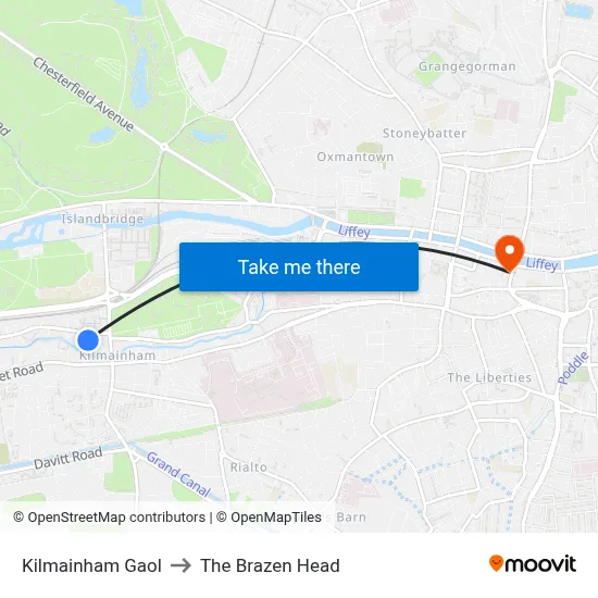 Kilmainham Gaol to The Brazen Head map