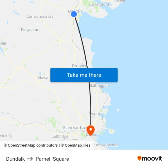Dundalk to Parnell Square map
