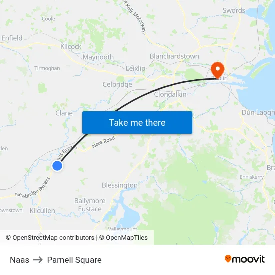 Naas to Parnell Square map