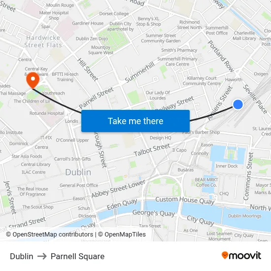 Dublin to Parnell Square map