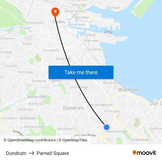 Dundrum to Parnell Square map