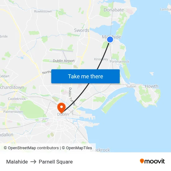 Malahide to Parnell Square map