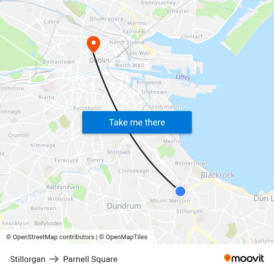 Stillorgan to Parnell Square map