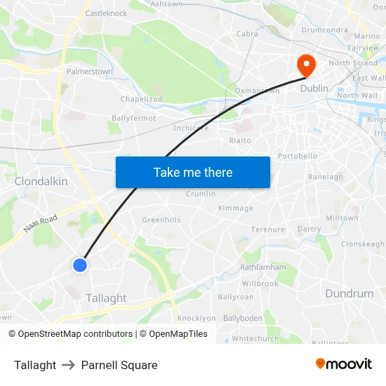 Tallaght to Parnell Square map